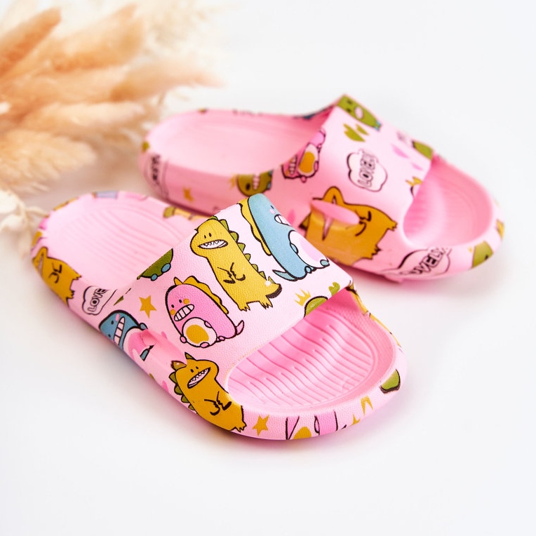 WJ1 Chaussons Enfant Astro Dinosaure Rose Clair 1