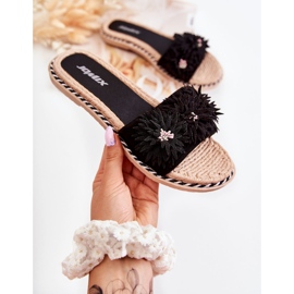 WJ1 Chaussons Femme Avec Matière Fleurs Noir Susana 1