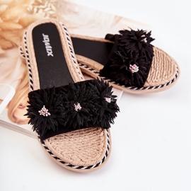 WJ1 Chaussons Femme Avec Matière Fleurs Noir Susana 2