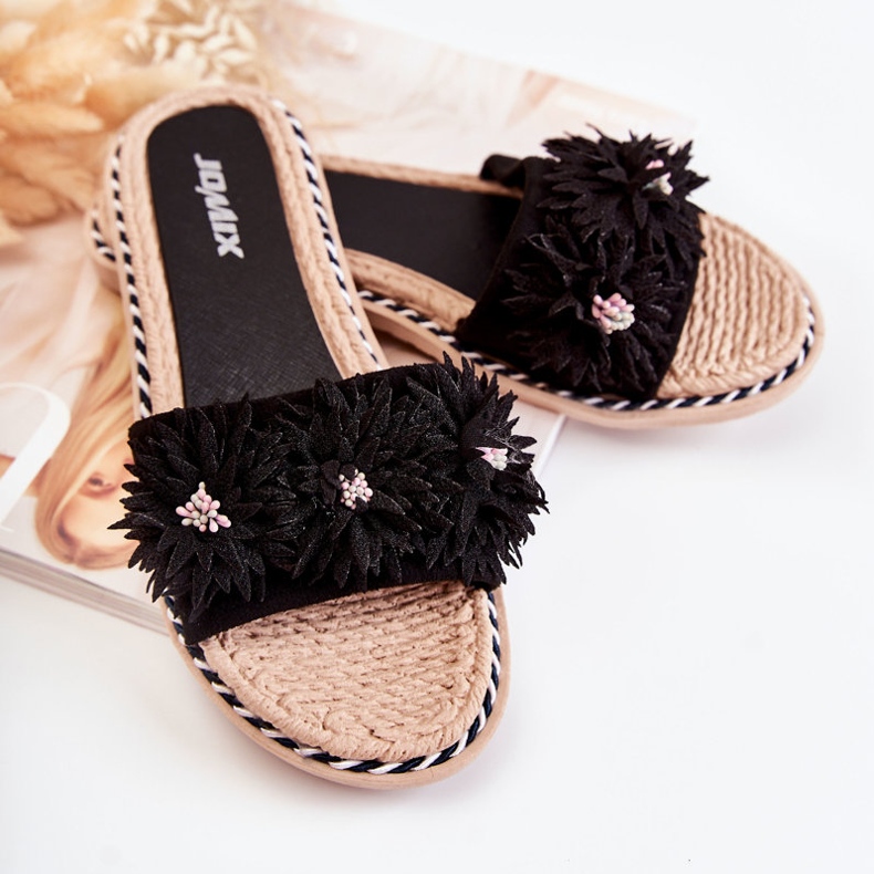 WJ1 Chaussons Femme Avec Matière Fleurs Noir Susana 2