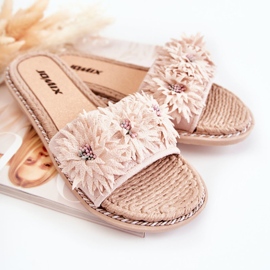 WJ1 Chaussons Femme Avec Fleurs En Tissu Beige Susana 2 WJ1 Chaussons Femme Avec Fleurs En Tissu Beige Susana 2