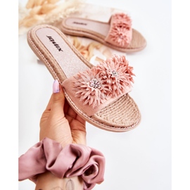 WJ1 Chaussons Femme Avec Fleurs En Tissu Rose Susana 1