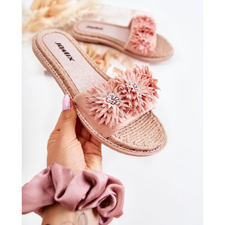 WJ1 Chaussons Femme Avec Fleurs En Tissu Rose Susana 1