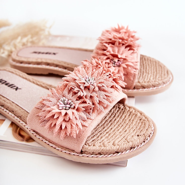 WJ1 Chaussons Femme Avec Fleurs En Tissu Rose Susana 2