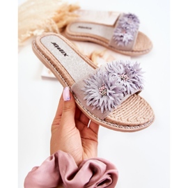 WJ1 Chaussons Femme Avec Tissu Fleurs Gris Susana 1