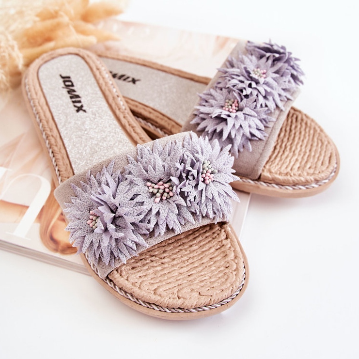 WJ1 Chaussons Femme Avec Tissu Fleurs Gris Susana 2