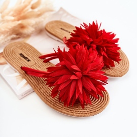 Tongs pour femme avec une décoration en tissu Eviana rouge 1