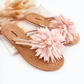 WJ1 Tongs pour femme avec un ornement en tissu Eviana rose clair 1