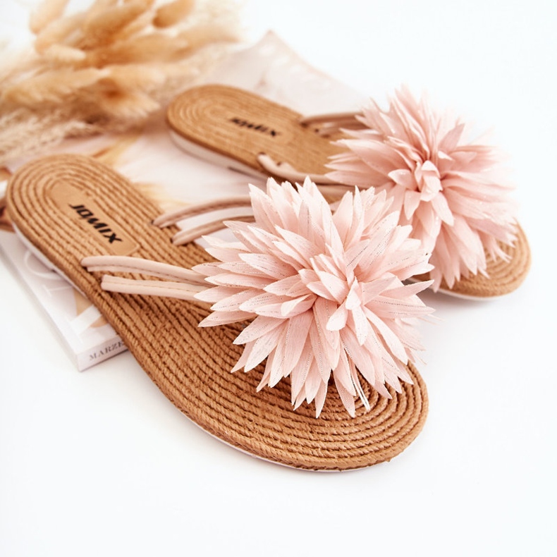 WJ1 Tongs pour femme avec un ornement en tissu Eviana rose clair 1