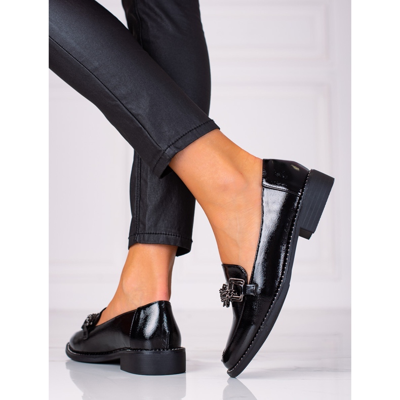 SHELOVET Mocassins femme laqués le noir 1