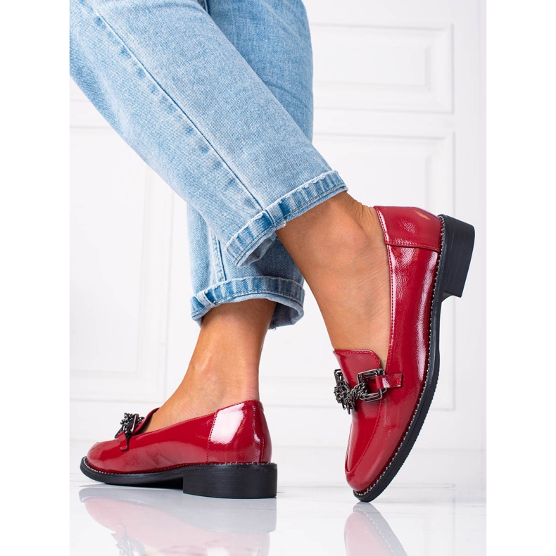 SHELOVET Mocassins femme laqués rouge 1
