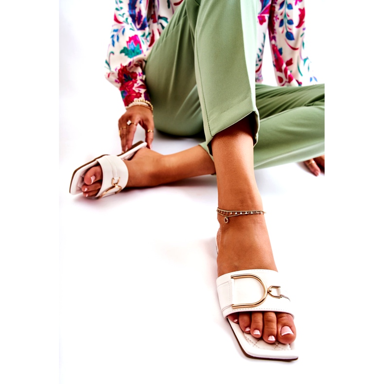 PG2 Pantoufles en cuir classiques pour femmes avec décoration Shilla blanche 4