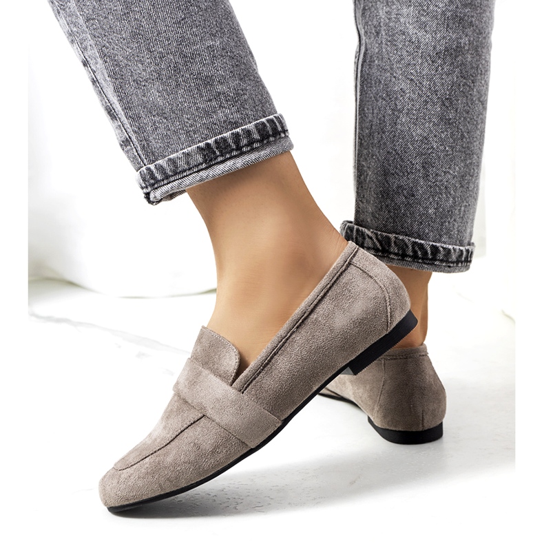 Moccasins pour femmes en insert en cuir gris 1