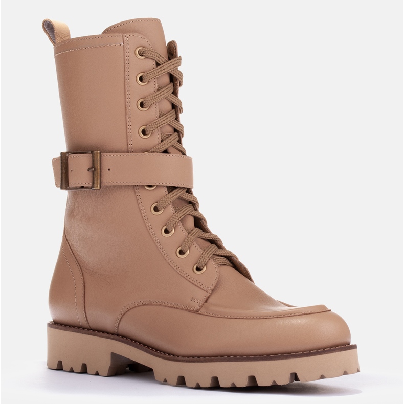 Marco Shoes Bottes en cuir pleine fleur beige 1