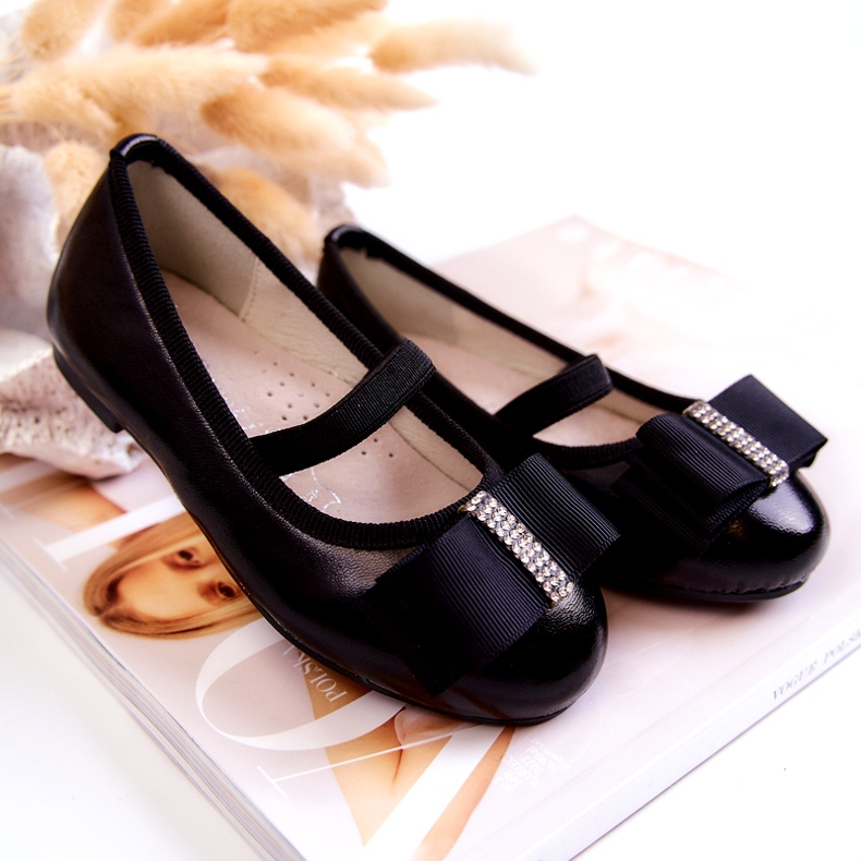 S.Barski Ballerines Enfant En Cuir Avec Nœud Décoratif Noir Claril 4