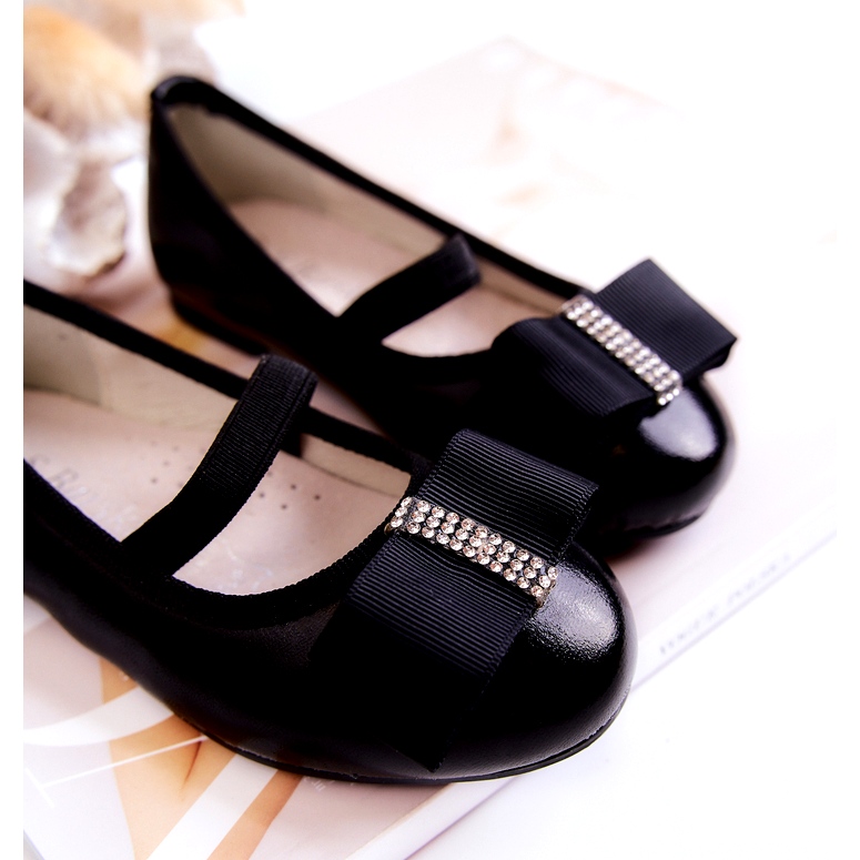 S.Barski Ballerines Enfant En Cuir Avec Nœud Décoratif Noir Claril le noir 2