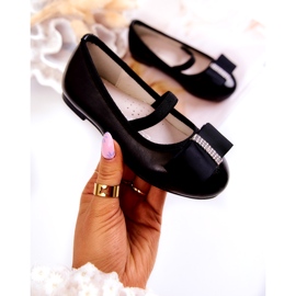 S.Barski Ballerines Enfant En Cuir Avec Nœud Décoratif Noir Claril 1