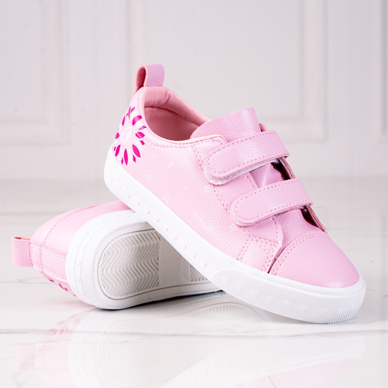 Baskets Shelovet Velcro pour enfants en cuir écologique rose 1