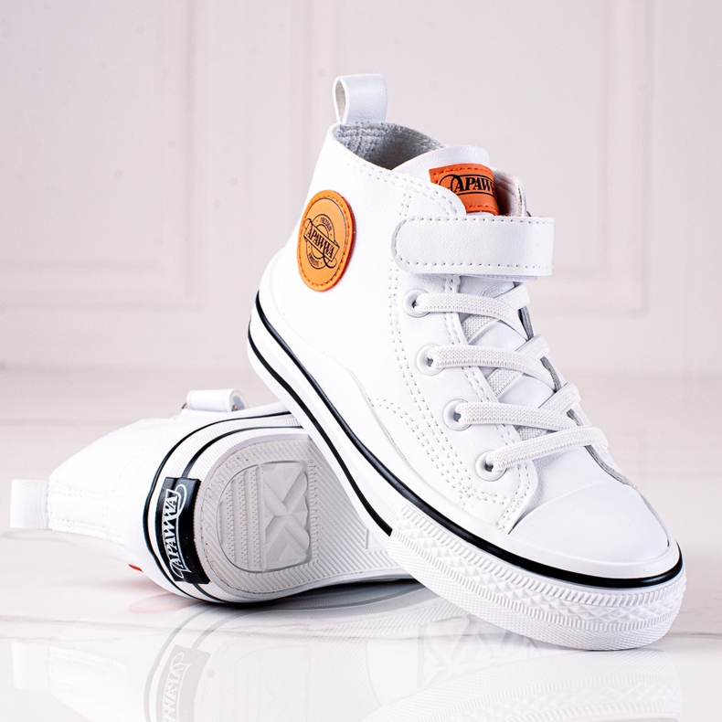 Baskets montantes pour enfants Shelovet en cuir écologique en blanc blanche 1