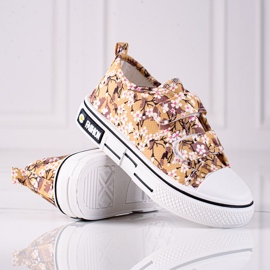 Baskets enfant Shelovet à fleurs beiges blanc brun 1