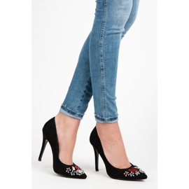 Weide Escarpins en daim avec cristaux noir 2