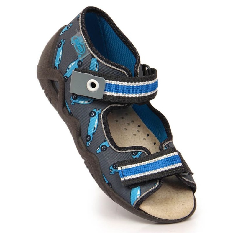 Chaussons velcro avec racer gris et bleu Befado Jr BEF14B 1