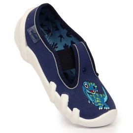 Chaussons à élastique avec un dinosaure à enfiler Befado Jr BEF12C bleu marine 1