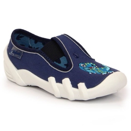 Chaussons à élastique avec un dinosaure à enfiler Befado Jr BEF12C bleu marine 2