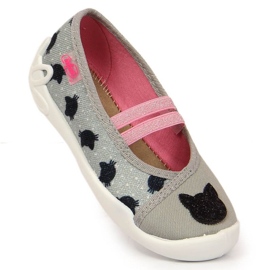 Chaussons avec un élastique avec un chat glisser sur Befado Jr BEF4D gris 1