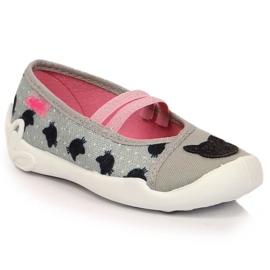 Chaussons avec un élastique avec un chat glisser sur Befado Jr BEF4D gris 2