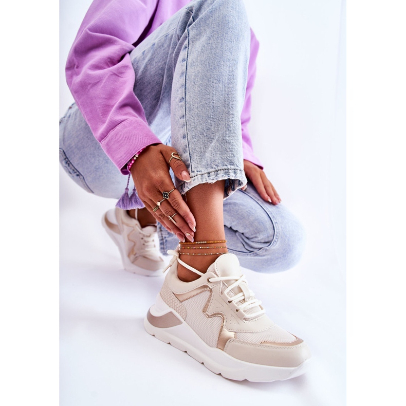 PG1 Baskets à la mode pour femmes Allie beige clair doré 2