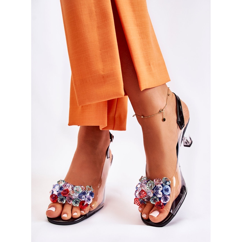 S.Barski Sandales élégantes à cristaux Lanette noire multicolore 2