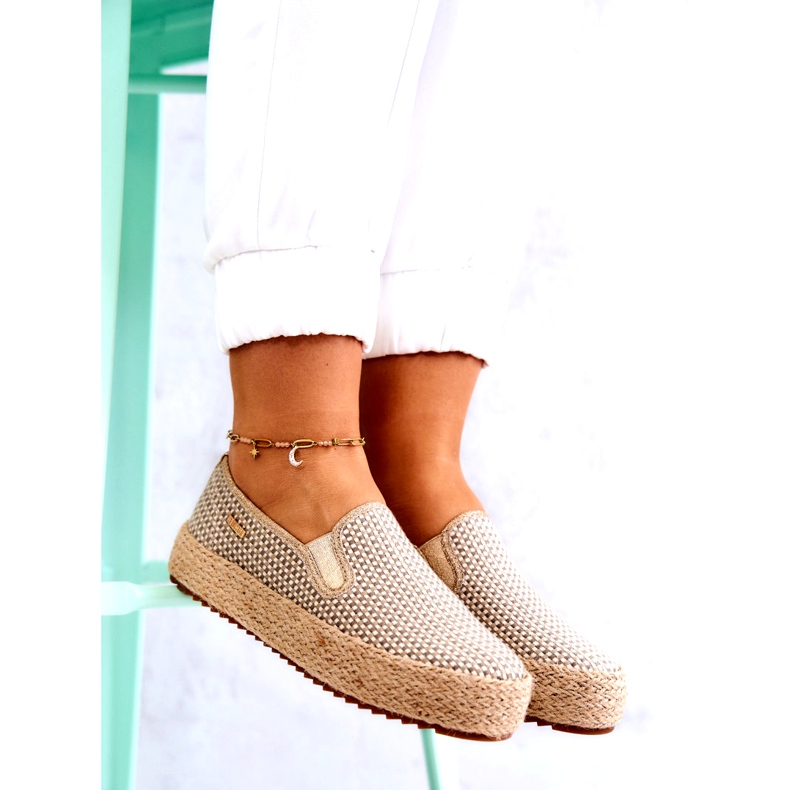 Baskets Tressées Femme Slip On Big Star JJ274394 Beige d'or 3 Baskets Tressées Femme Slip On Big Star JJ274394 Beige d'or 3