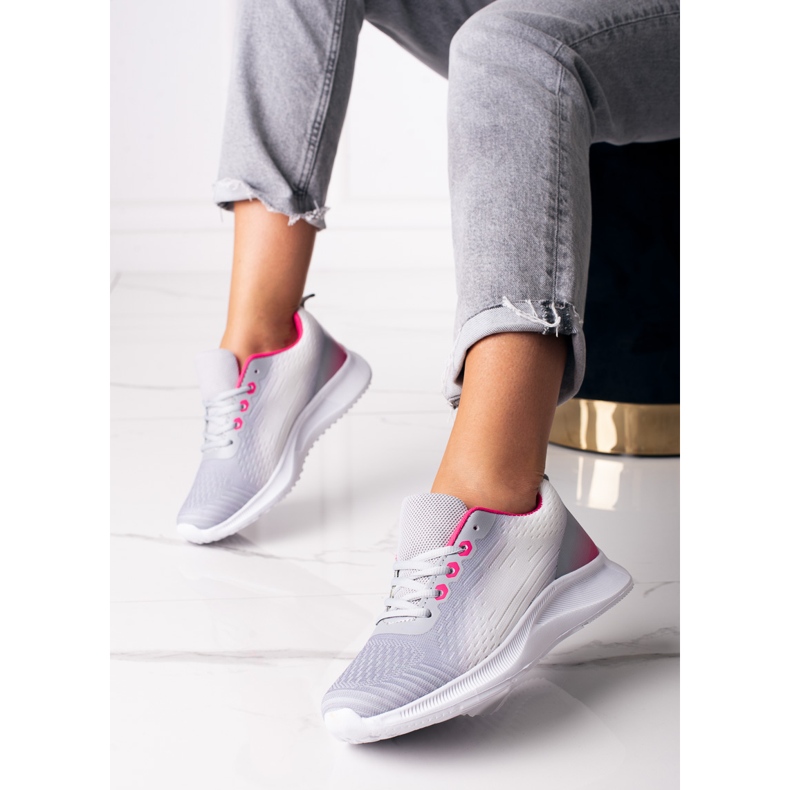 Baskets de sport pour femme Shelovet à lacets blanches et grises 1