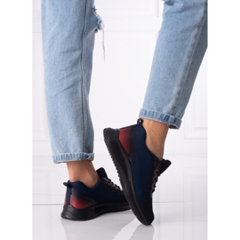 Baskets sport femme Shelovet à lacets bleu marine et noir 1