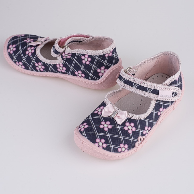 Chaussons fille impression Viggami Inka bleu marin rose 2
