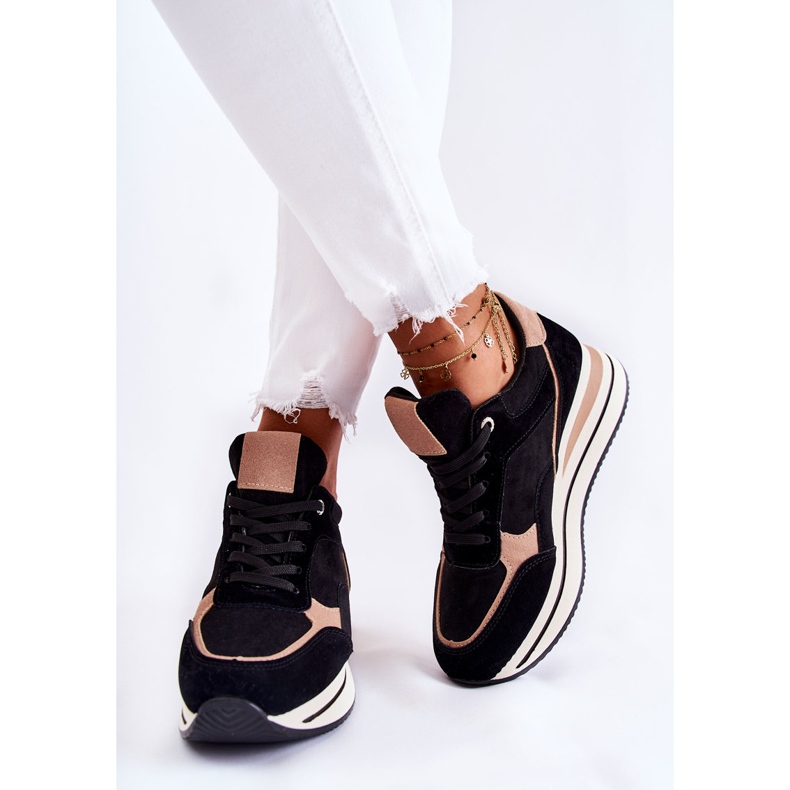PS1 Chaussures de Sport en Daim pour Femme Noir et Beige Elisse 2
