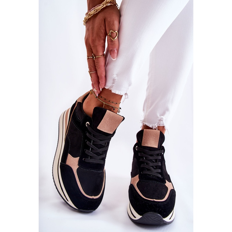 PS1 Chaussures de Sport en Daim pour Femme Noir et Beige Elisse 1