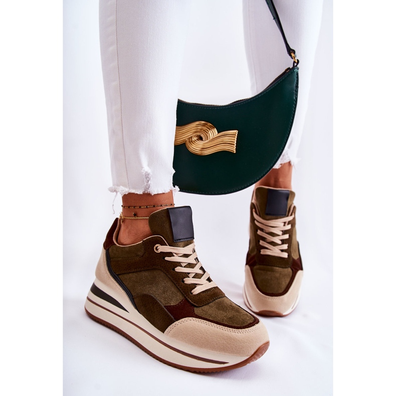 PS1 Chaussures Sport Daim Femme Vert-Beige Elisse 1