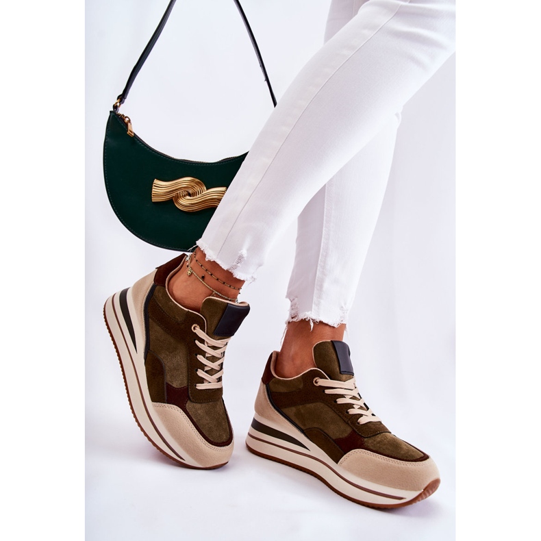 PS1 Chaussures Sport Daim Femme Vert-Beige Elisse 2