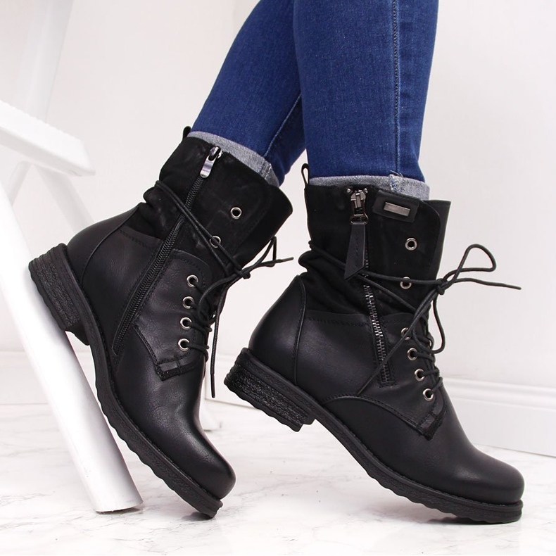 Chaussures à lacets pour femmes avec une fermeture éclair, noir Jezzi le noir 1