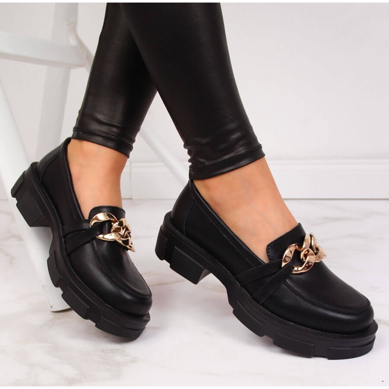 Chaussures femme en cuir noir avec chaîne Filippo 1
