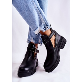 PG1 Bottes en éco-cuir pour femmes avec clous Noir Clares le noir 1