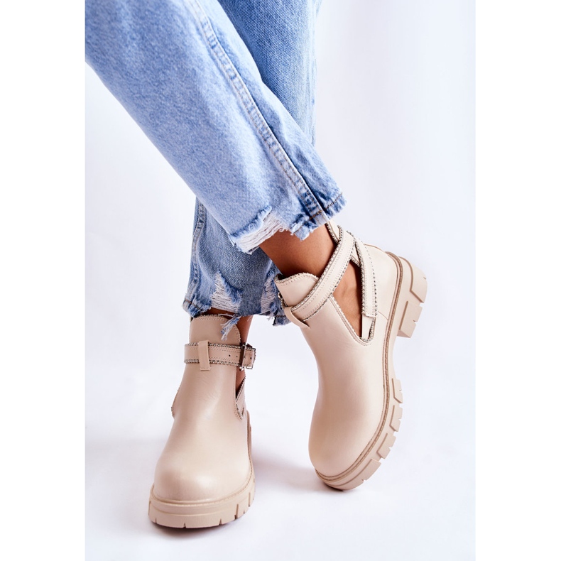 PG1 Bottines en Cuir pour Femme avec Clous Beige Clares 1