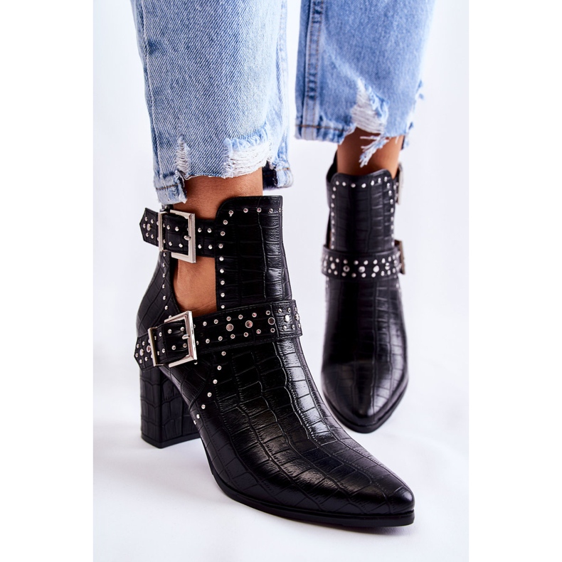 WJ2 Bottines à Talons pour Femme avec Strass Noir Kelin le noir 1