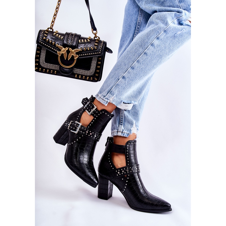 WJ2 Bottines à Talons pour Femme avec Strass Noir Kelin 2