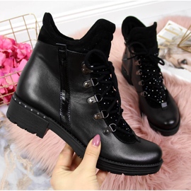 Bottes pour femmes en cuir noir Dolce Pietro avec zircons cubiques le noir 1