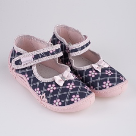 Chaussons fille impression Viggami Inka bleu marine rose 1
