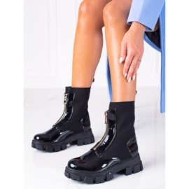 SHELOVET Bottes en cuir verni noir 1