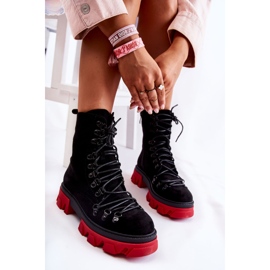 Bottes de travail en daim chaudes nouées noires et rouges Pierro le noir 6